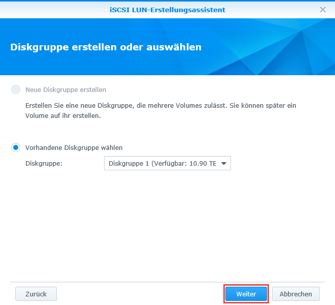 iSCSI LUN und iSCSI Target erstellen