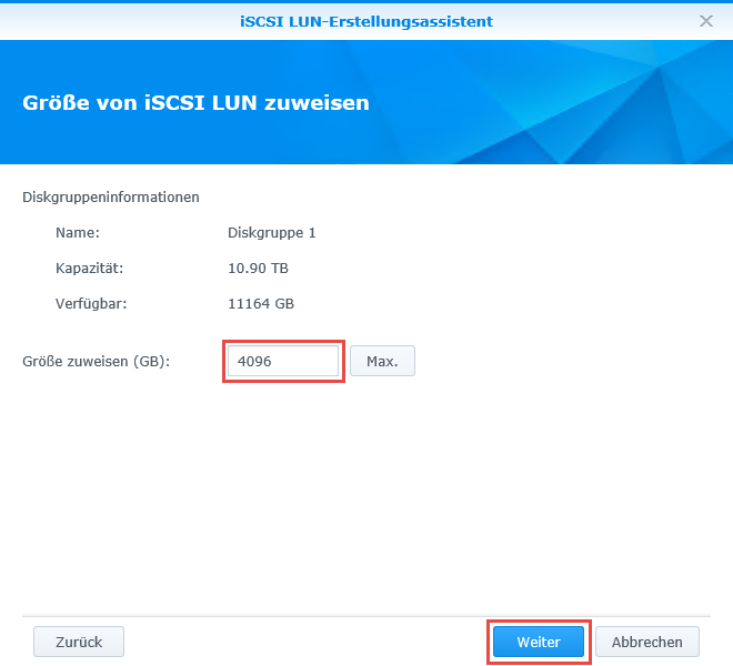 iSCSI LUN und iSCSI Target erstellen