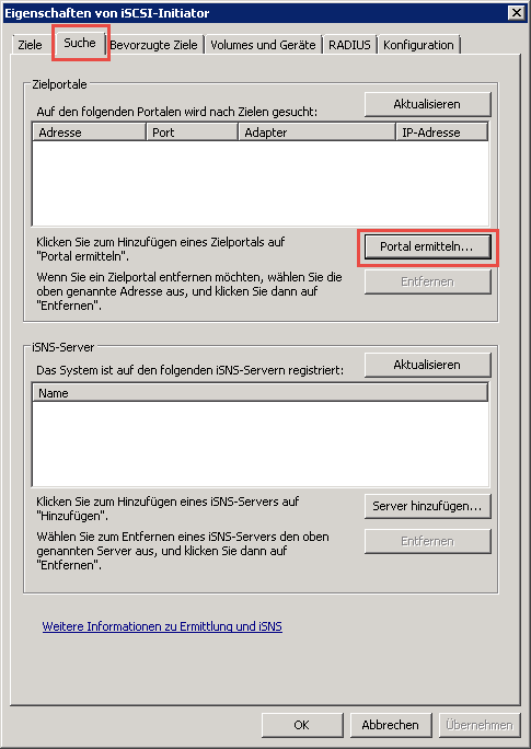 iSCSI Portal ermitteln