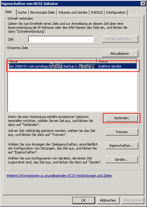 iSCSI Laufwerk verbinden