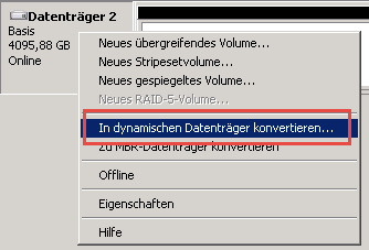 In dynamischen Datenträger konvertieren