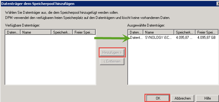 Datenträger zu DPM hinzufügen